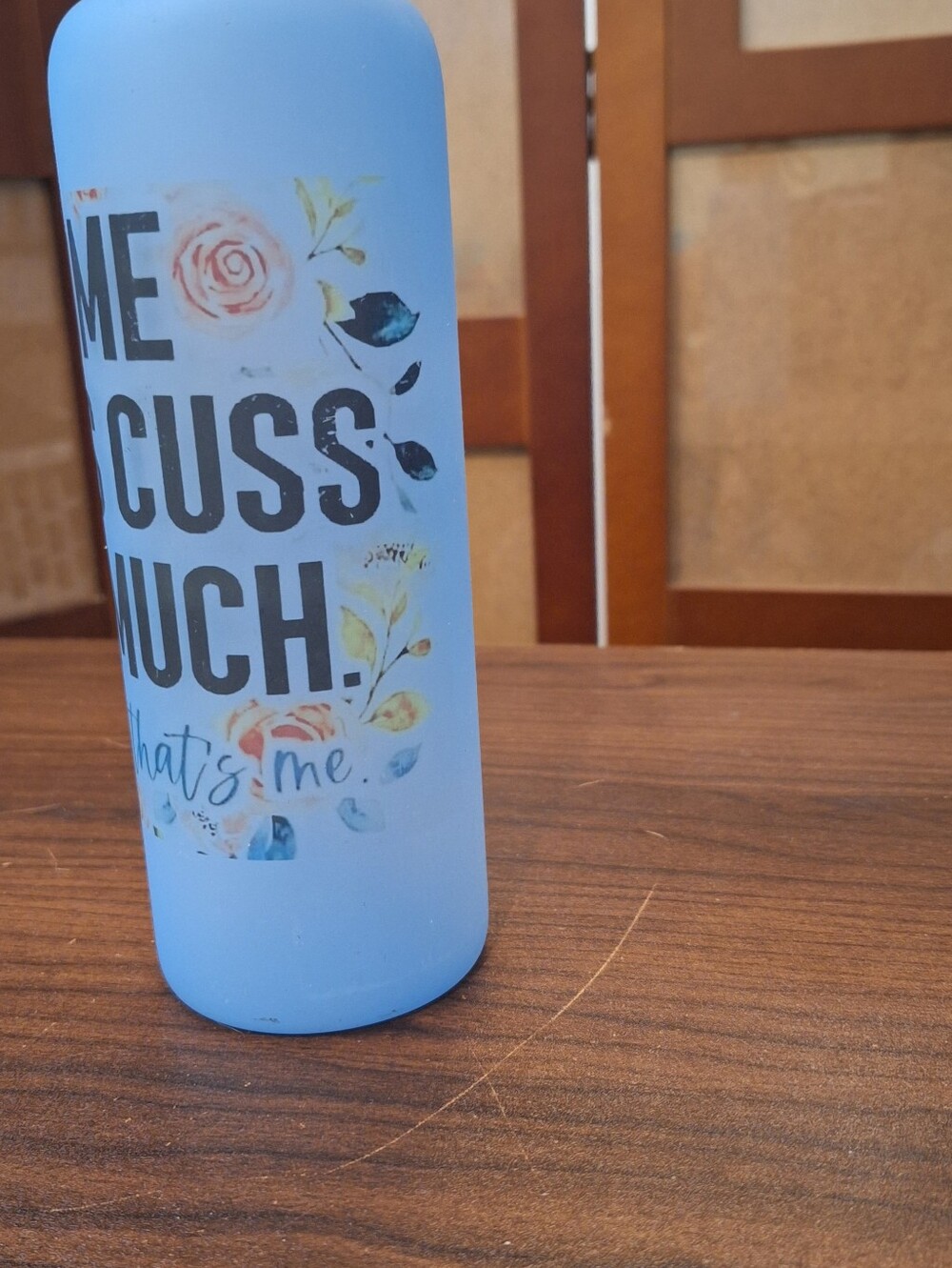 Blue Stainless-Style Water Bottle with Bamboo Lid - Mom Quote - Picture 2 of 4